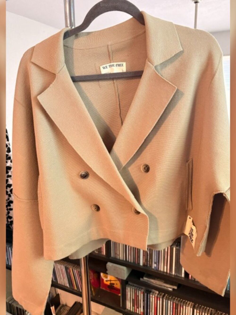 We The Free Sadie Crop Sweater Knit Blazer S Taupe Brown